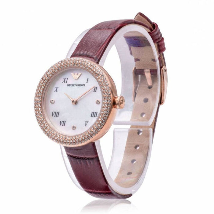 Emporio Armani Rosa Two Hand White Dial Red Leather Strap Watch For Women - AR11357 - Image 9